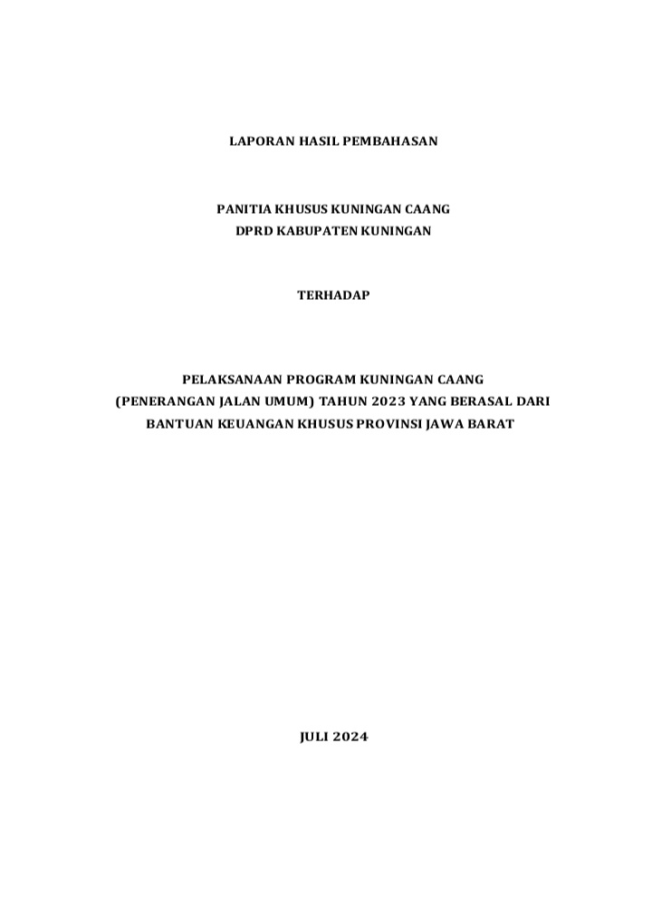 Laporan Hasil Pembahasan Pansus PJU Kuningan Caang (Dok. Ist)