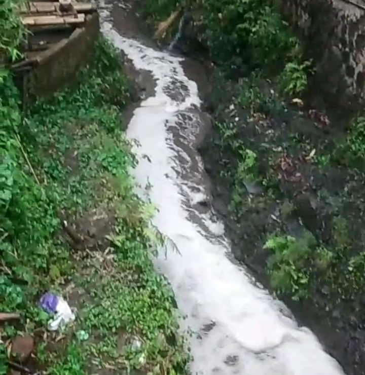 Pencemaran terusan sungai Cimarilit yang diduga akibat Kohe. (Foto: Dok.Ist)