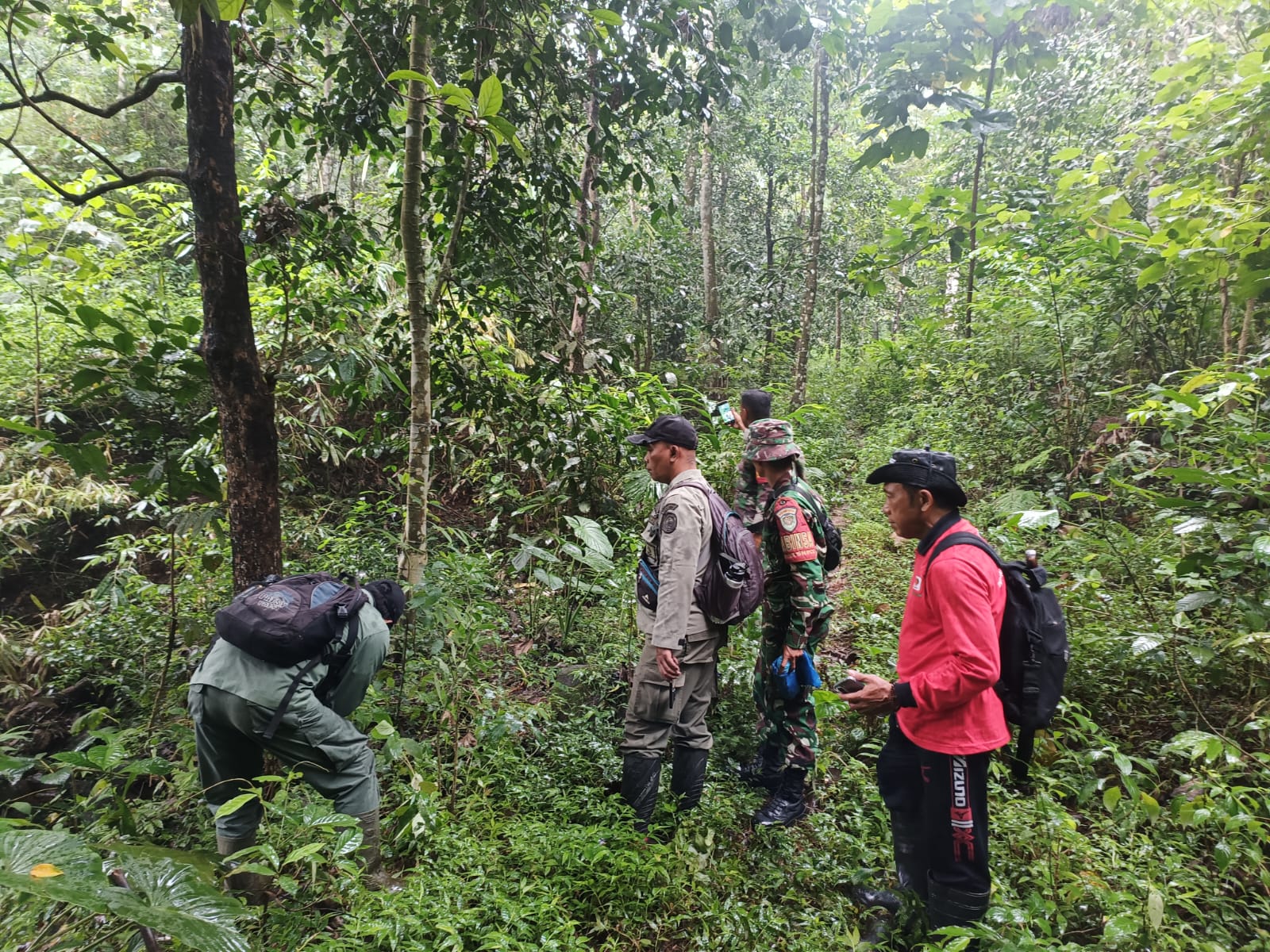 Anggota Koramil dan Polhut melakukan patroli bersama di kawasan Taman Nasional Gunung Ciremai untuk mencegah kebakaran hutan dan menjaga kelestarian lingkungan (foto:dok. kodim/tohirin)
