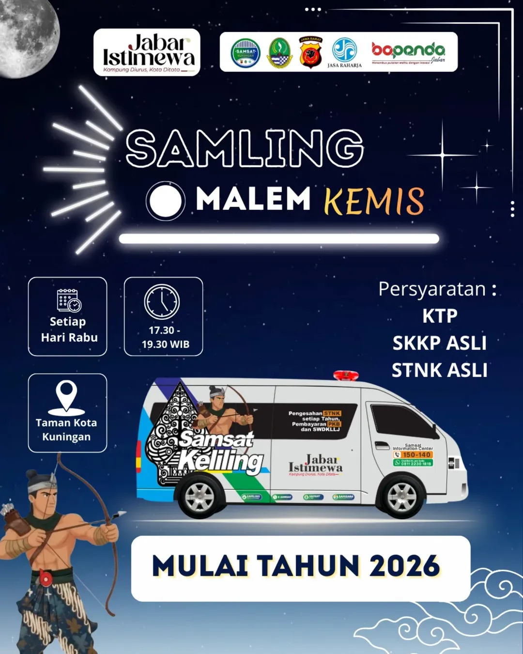 Layanan SAMLiNG Malem Kemis Samsat Kuningan melayani pembayaran pajak kendaraan pada malam hari di Taman Kota Kuningan (foto:dok. samsat/tohirin)