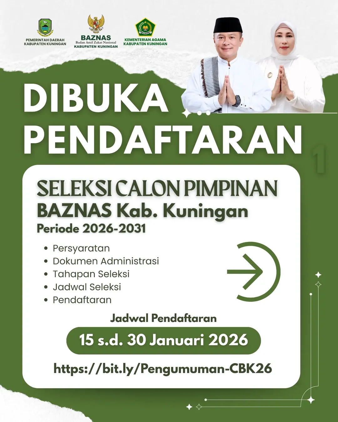Pamflet resmi Seleksi Calon Pimpinan BAZNAS Kabupaten Kuningan Periode 2026-2031 (foto:dok. pemkab/tohirin)