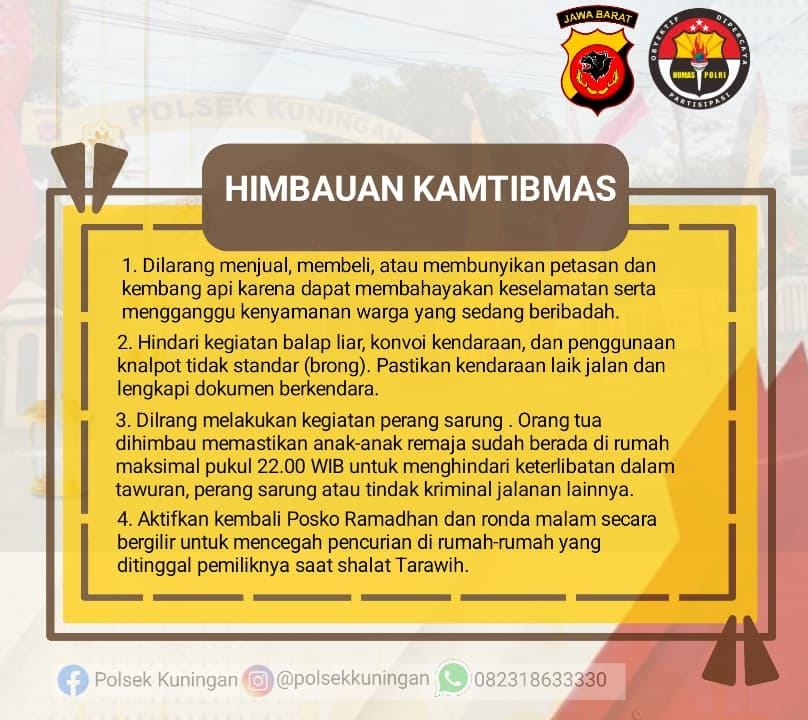 Himbauan Kamtibmas Polsek Kuningan di Bulan Suci Ramadhan 1447 Hijriah. (Foto: dok. Polsek Kuningan)