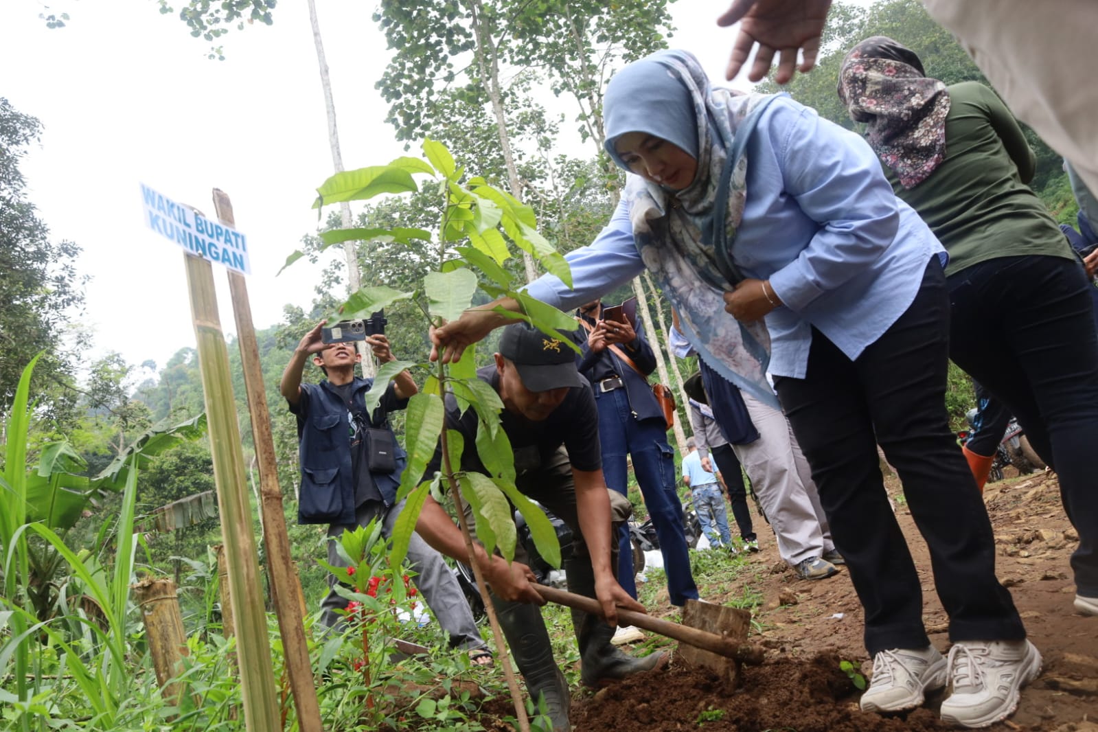 Wakil Bupati Kuningan Tuti Andriani menanam pohon (foto:dok. pemkab/tohirin)