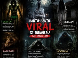 Deretan hantu viral Indonesia dari masa ke masa. Dari Pocong Keliling, Kolor Ijo, Babi Ngepet hingga Genderuwo, urban legend ini pernah bikin warga resah dan heboh di media sosial. (Foto: dok. gpt)