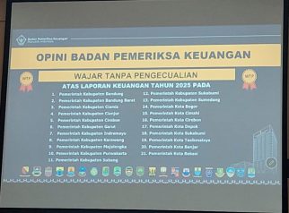 Sebanyak 21 kabupaten dan kota di Jawa Barat menerima opini Wajar Tanpa Pengecualian (WTP) dari BPK RI atas Laporan Keuangan Pemerintah Daerah (LKPD) Tahun Anggaran 2025. Penyerahan LHP dilakukan di Auditorium lantai 5 BPK RI Perwakilan Jawa Barat, Bandung, Selasa (9/6/2026). (Foto: dok. inijabar)
